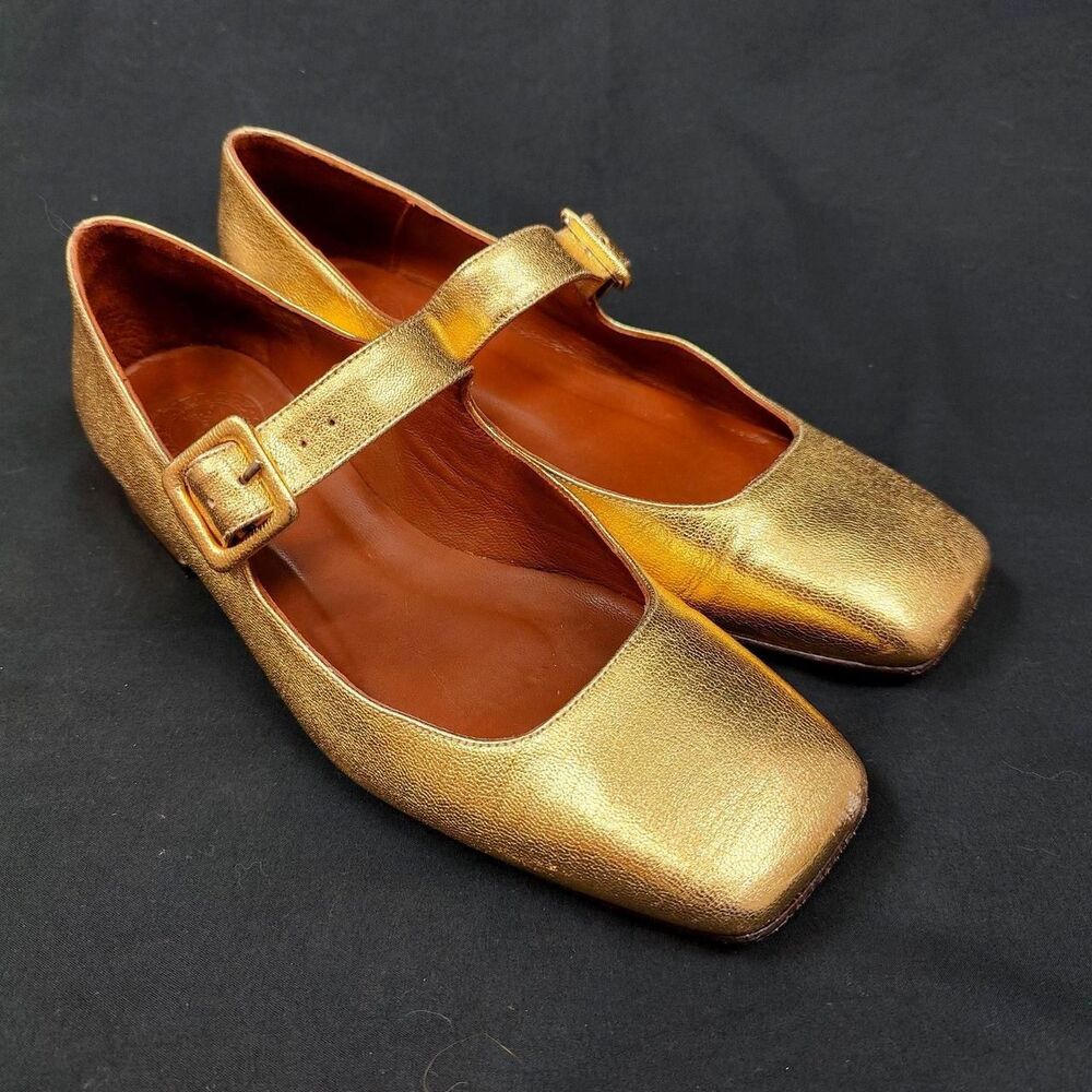 ♡ Penelope Chilvers ♡ Square Toe Ballet Flats Metallic Gold